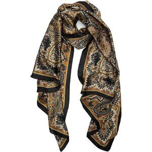 Women Gold/Retro Paisley Mulberry Silk Shawl Lightweight Sunscreen Scarf